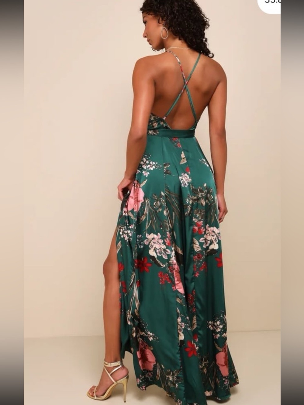 NWT! Lulu's Still the One Emerald Green Floral Print Satin Maxi Dress. Womens XL - Picture 3 of 6